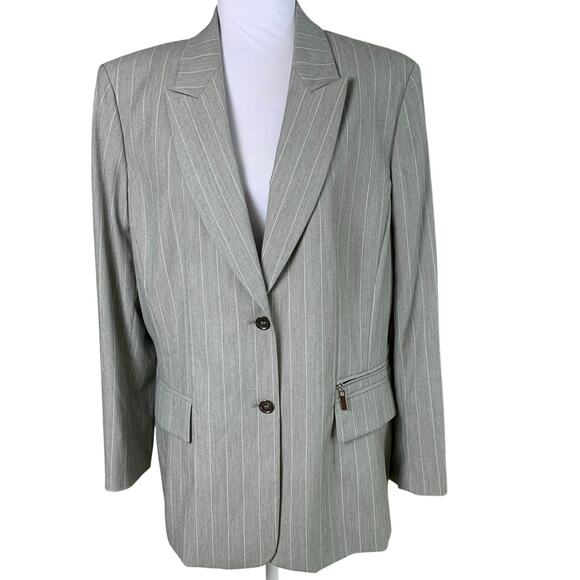 Kasper Size 18 Women's Blazer Jacket Gray White Striped Lined Career Office - Picture 1 of 10